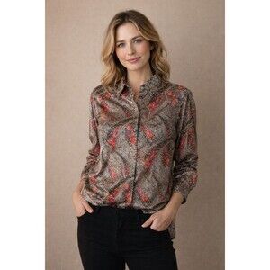 Shirt 2X New Womans Silver Threads Paisley Print Long Sleeve